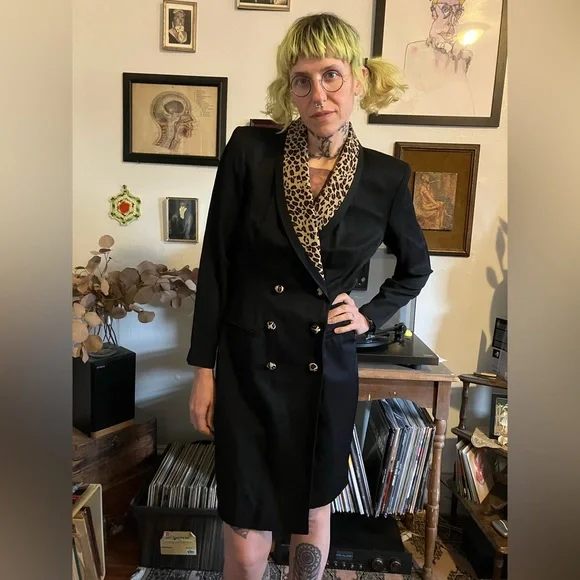 🐆 SOLD 🐆 Vintage Sassy Black Leopard Blazer Dress by Danny & Nicole ~ Size 8P - Picture 1 of 11